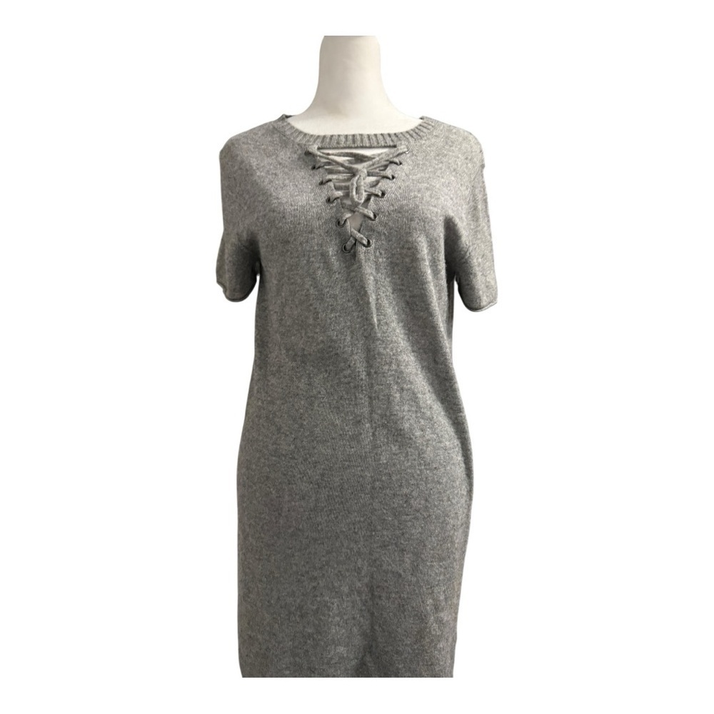 Active Seller! Philanthropy Gray Lace-Up Knit Sweater Dress Gray Medium